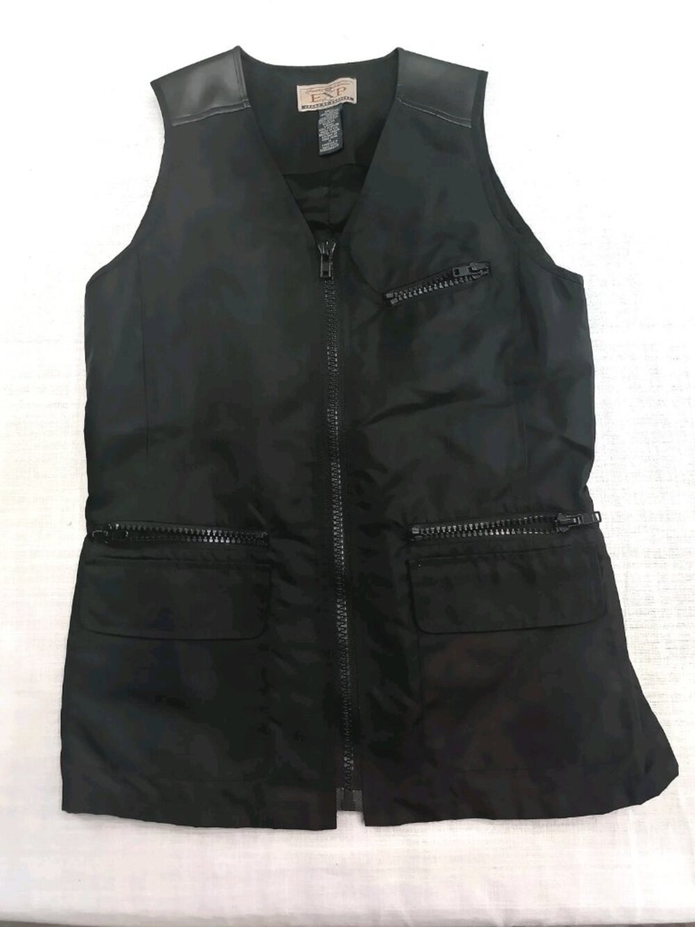 EXP JEANS By Express Black Nylon Faux Leather Vest Vintage Size M WOMEN